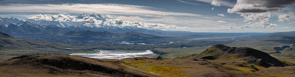 Wunderschönes Panorama mit Blick auf Mount Denali am Ende des Eielson Alpine Trails
