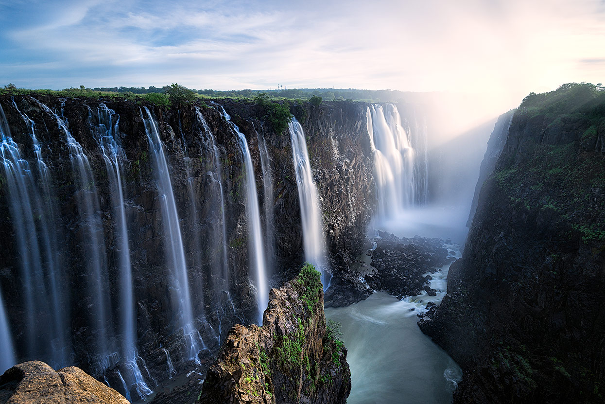 Sunrise shot of Victoria Falls. Top spot from the Zimbabwean side.