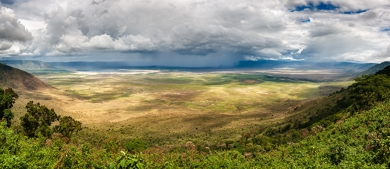 Panoramic view from the ridge of the Ngorongoro Crater
